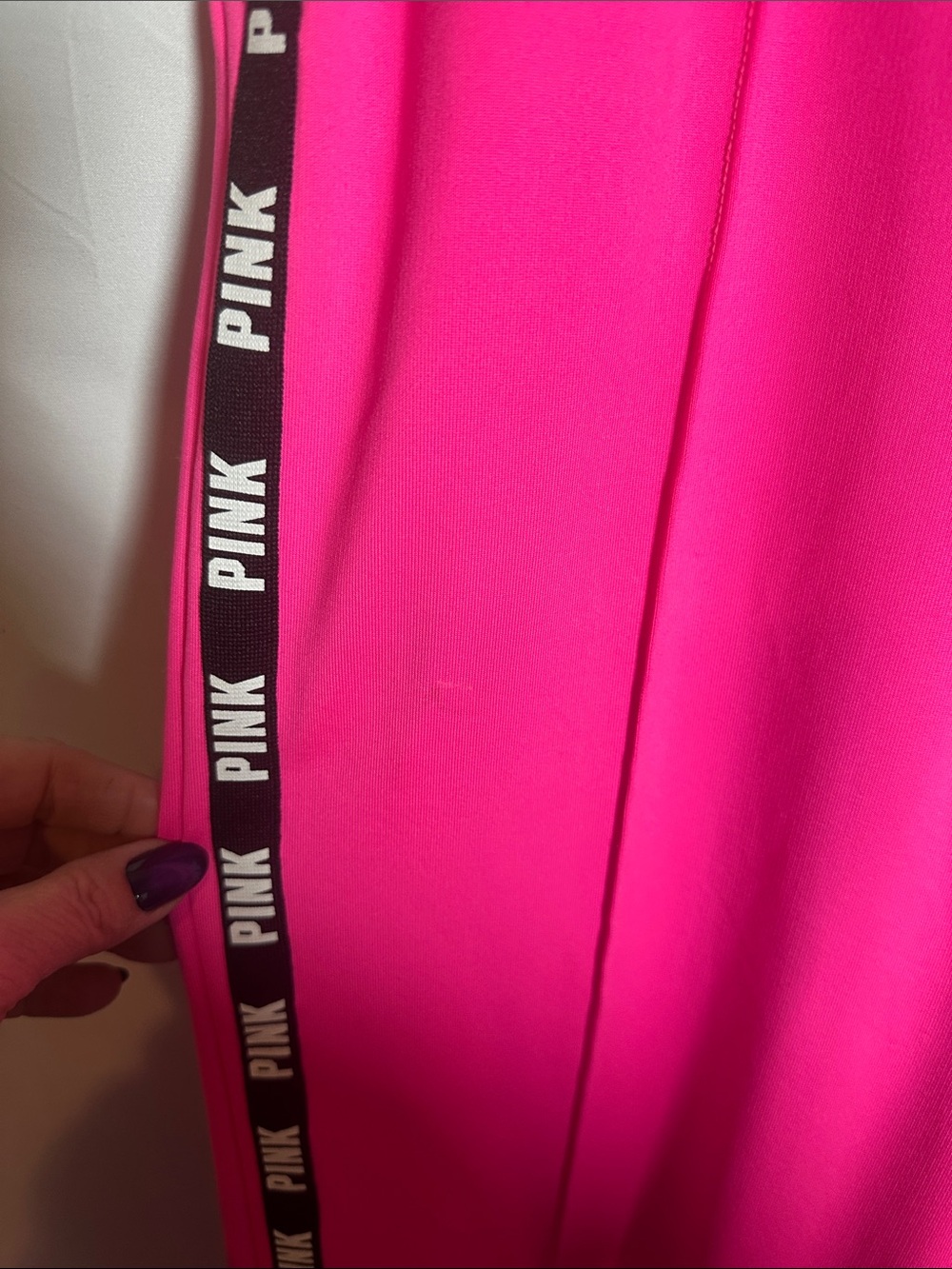 PINK Victoria's Secret Hot Pink Track Pants with Black Drawstring - Picture 5 of 10